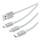 Cable Múltiple Universal 3 En 1 Micro-usb Lighting Tipo-c Color Blanco
