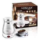 Cafetera Y Tetera Eléctrica En Vidrio 500ml \ 600w Sokany Color Blanco