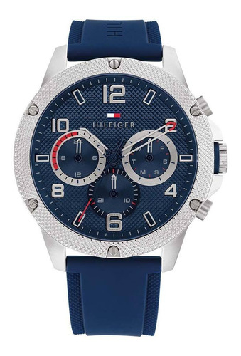 Reloj Tommy Hilfiger Para Hombre De Silicona 1792027 Color De La Malla Azul Color Del Bisel Plateado Color Del Fondo Azul