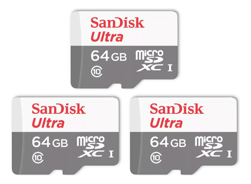 Kit 3 Cartão Memória Micro Sd Sandisk 64gb Classe 10 Ultra
