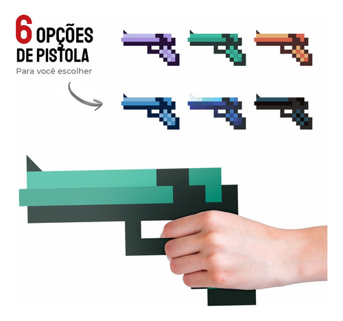 6 Opções Pistola Arma Minecraft Brinquedo Mdf 20cm