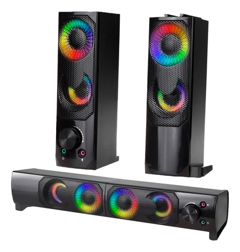 Caixa De Som Pc Usb P2 Potente Soundbar Notebook Rgb Luz Led