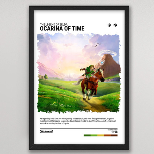 Cuadro Zelda Ocarina Time 51x36 Marco Madera Vidrio Poster