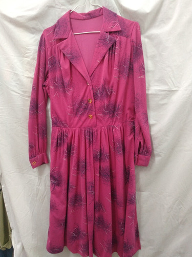 Vestido Fucsia Mangas Largas Retro Vintage 