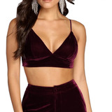 Sexy Bralette Terciopelo Tirantes Crop Top Escote V