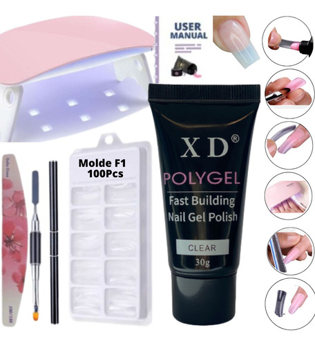 Polygel Poligel Kit Alongamento De Unha Cabine F1 Tip Lixa 