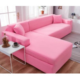 Pack De 2 Fundas Sillón  En L Spandex Elasticado Rosado