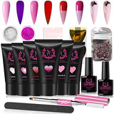 G 10 Polygel Kit De Uñas Serie Rosa 6pcs Gel Extensió...