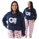 Pijama De Frio Plus Size Manga Longa E Calça Premium Oferta 