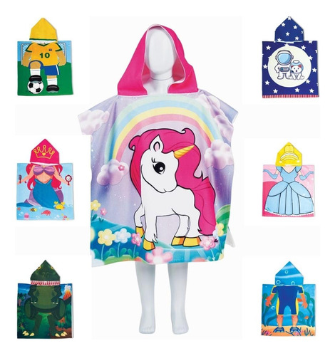 Toalha Poncho De Praia Piscina Infantil Com Capuz Estampada