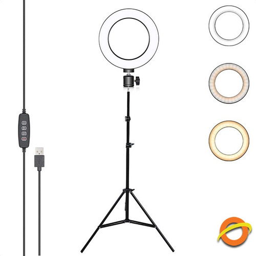 Kit Aro Luz Led Calida Fria Selfie 16cm Anillo  Usb Tripode