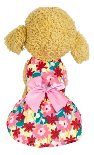 Roupa Vestido Pet Cachorro Primavera Com Laço Rosa