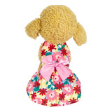 Roupa Vestido Pet Cachorro Primavera Com Laço Rosa