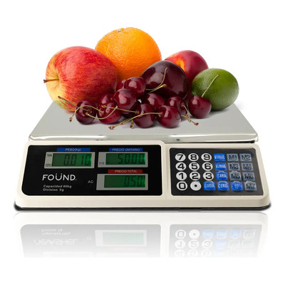 Bascula Comercial Digital 40kg Found BC-40 Economica Bandeja 34x24cm Ideal Para Comercios Color Blanco Con Funcion Tare, Zero, Pantalla Para El Cleinte Bascula Pesa Desde 5 A 40 Kg Facil De Usar | Envío gratis