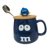 Mug Taza Pocillo Vaso Ceramica Con Cuchara Tapa Madera M&m 