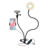 Soporte Luz Anillo Para Selfie Con Clip Con Brazo Flexible Y