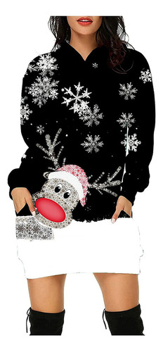 G Mujeres Vestido Navidad Jersey Ag Plaid Costuras Con Capuc