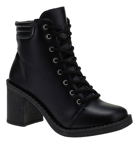 Bota Bico Quadrado Coturno Feminino Salto Militar Macia Moda