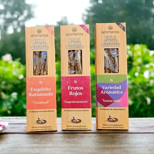 Sahumerio Aromanza Palo Santo Buena Onda Incienso Pack X12 Fragancia Frutos Rojos - Empoderamiento