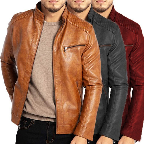 Chaqueta De Cuero Punk De Cuello Alto Para Hombre