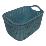 Canasto Organizador Plastico Rattan Chico Azul Cesto Deco 