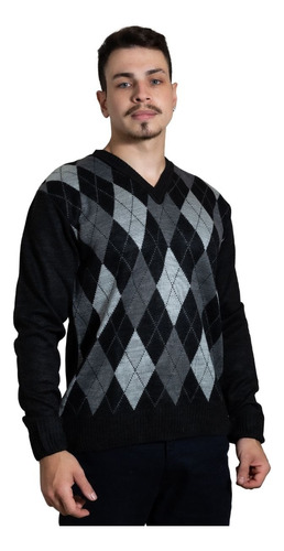 Suéter Blusão Frio Masculino Lã Básico Decote V Trico 