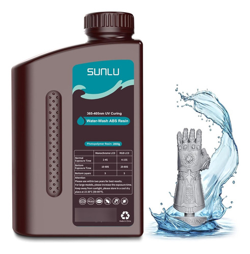 Resina Impresión 3d Sunlu Abs Lavable En Agua 2kg