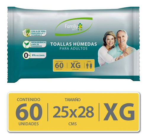 Family Set Toallas Húmedas Para Adultos Sin Tapa Tamaño Xg60