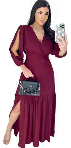 Vestido Manga 3/4 Longo Moda Evangélica Elegante Plus Size