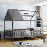 Cama Montessori Para Niños, Tamaño Completo, Gris