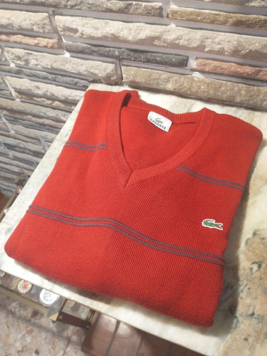 Sweater Pullover Lacoste Rojo Rayas Finas Talle M Hombre