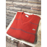 Sweater Pullover Lacoste Rojo Rayas Finas Talle M Hombre