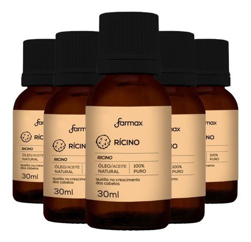 Kit 5 Óleos De Rícino Farmax 100% Puro P/ Crescimento Cabelo