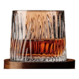 Copa Vaso De Vidrio Whisky Giratoria C/base De Bambu 275ml