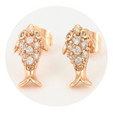 Aretes Oro 14k Rosa Pez Brillante Swarovski Premium Dama