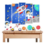 Kit Festa Astronauta 5 Quadrinhos +8 Displays Mesa Mdf
