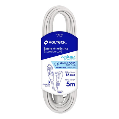 Extensión Eléctrica Doméstica, 5 M, Blanca, Volteck 48018 | MercadoLibre