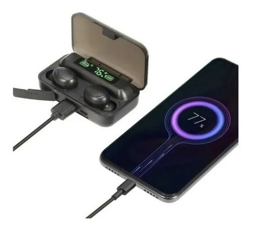 Fone De Ouvido Sem Fio Bluetooth Celular Função Power Bank Cor Preto Luz Azul