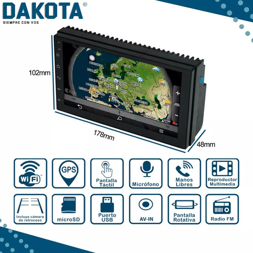 Stereo Pantalla Tactil Dakota Gps Android Bt Camara Volante