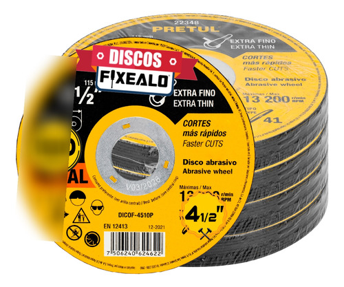 Discos Corte Metal Acero 4 1/2  1mm Oxido De Aluminio 100 Pz