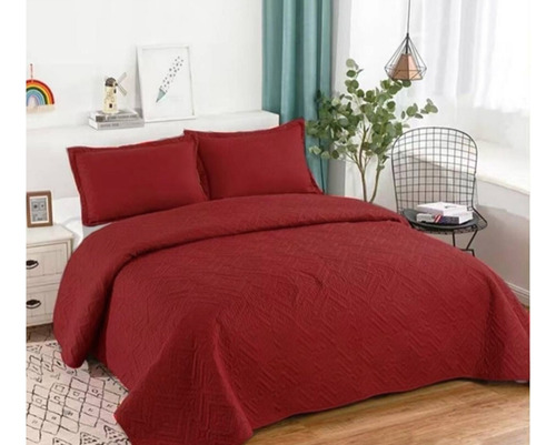 Cubrecama Quilt De Verano 2 Plazas Lisos Color Burdeo