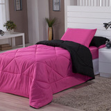 Edredom Solteiro Ternura Dupla Face 04 Pçs Pink/preto Cor Preto