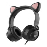 Headset Com Orelha De Gato Preto Rosa Kitty Ear Vinik