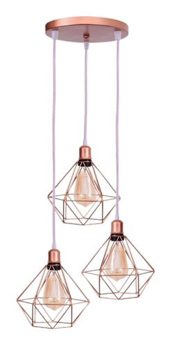 Trio Pendente Base Tripla Aramado Luminária Lustre Diamante