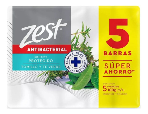  Pack Jabón Zest Antibacterial Tomillo Y Te Verde 500 Gr 
