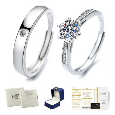 2pzs Anillo De Promesa Parejas 925 Plata Original Moissanite