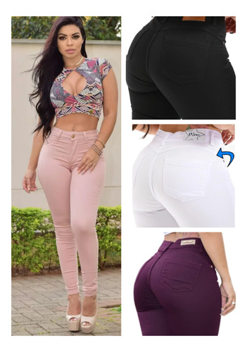 Calça Brim Colorida Feminina Com Lycra Verão Envio Imediato 