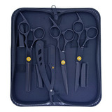 Kit 3 Tesouras Profissionais Barbeiro Fio Laser Navalhas Cor Preto