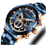Relógio Curren Masculino Funcional 8355 Azul E Dourado