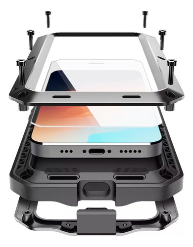 Funda Uso Rudo 360º Para iPhone Tornillos De Aluminio Vidrio